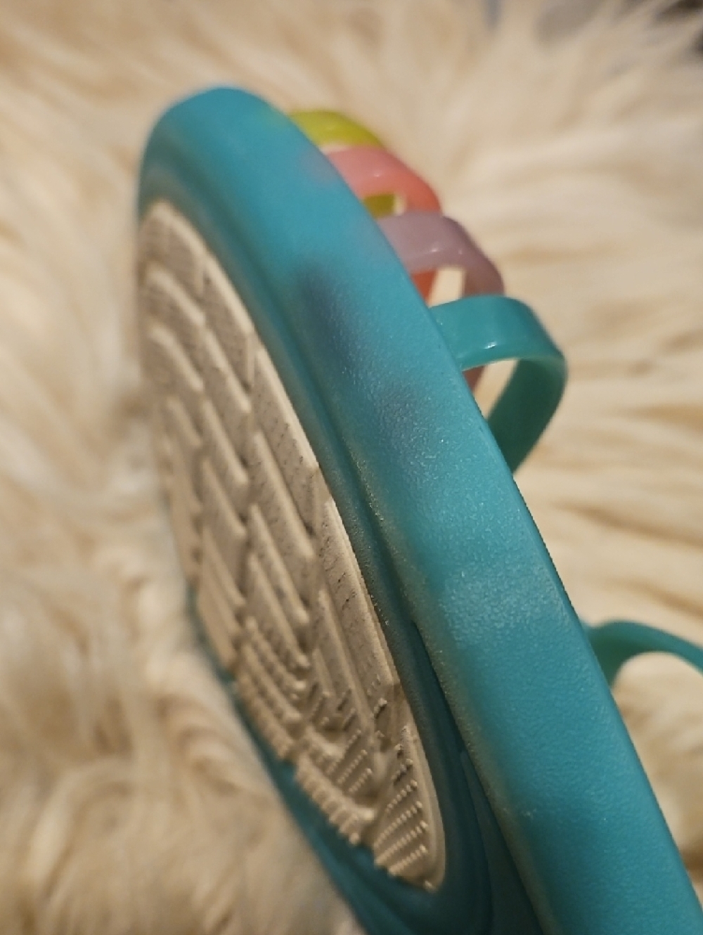 CROCS Teal Jelly Sandals with Pastel Stripe Accents - Picture 6 of 8